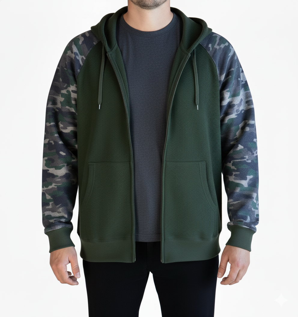 Zip-Up Hoodie-Woodland Camo